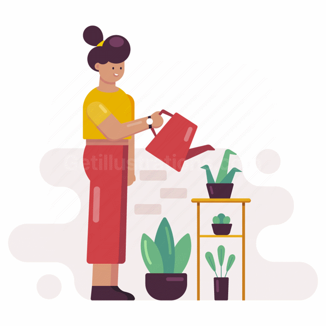 plant, watering, pot, can, woman, gardening