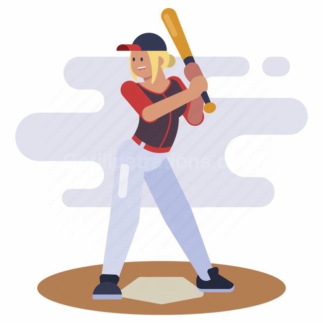 baseball, bat, woman, cap, uniform, activity