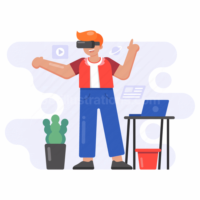 virtual, reality, laptop, computer, device, plant, table