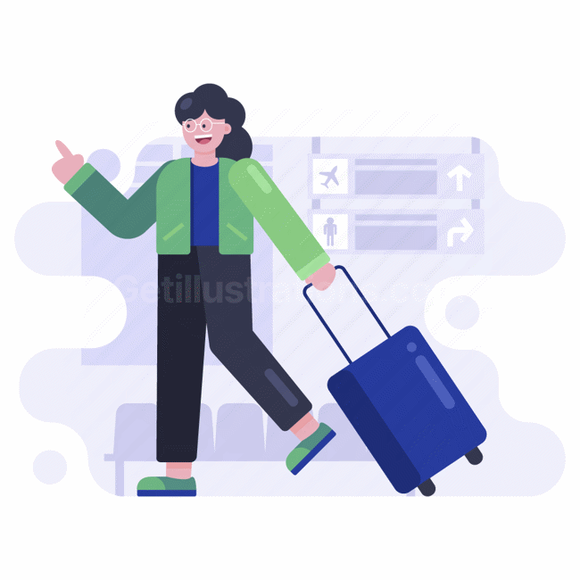 airport, sign, suitcase, luggage, baggage, woman, flight
