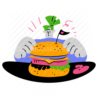burger, meal, sandwich, hamburger, woman, people, restaurant