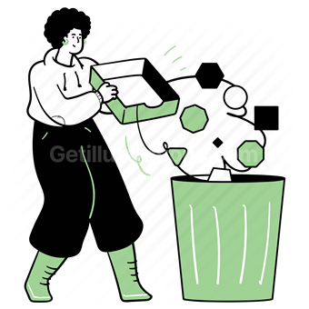 woman, trash, bin, garbage, empty, trash can, remove, clear