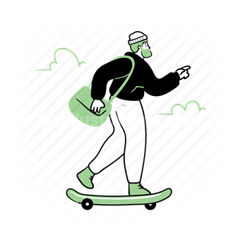 skateboard, skating, man, messenger, delivery, transport