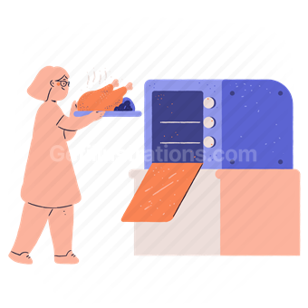 woman, female, person, oven, meal, dinner, restaurant