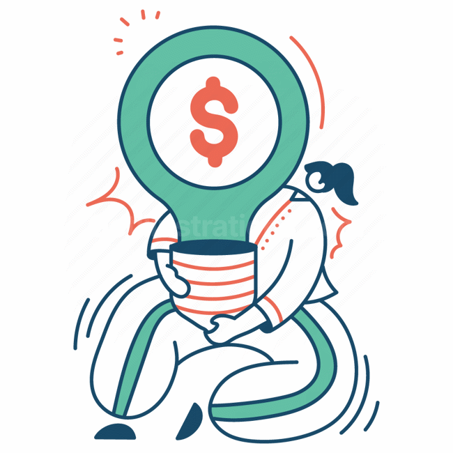 lightbulb, idea, thought, dollar, money, woman