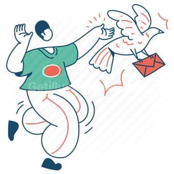 message, envelope, bird, animal, email, mail, man