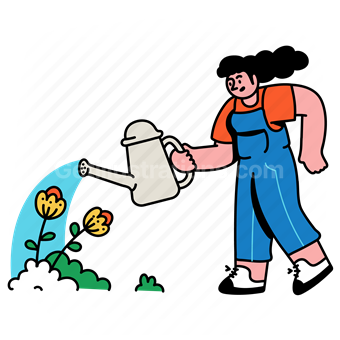 plants, plant, flower, farming, watering, can, woman