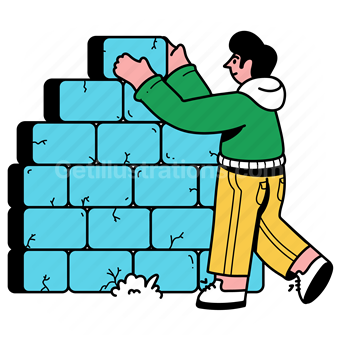 wall, build, bricks, stone, man, maintenance, firewall