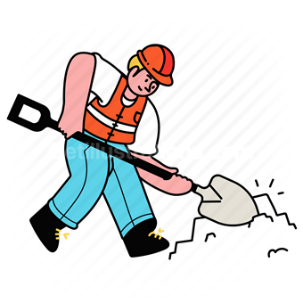 worker, dig, mining, mine, shovel, helmet