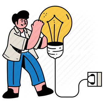 idea, thought, innovation, innovative, electricity, power, lightbulb, cable, socket