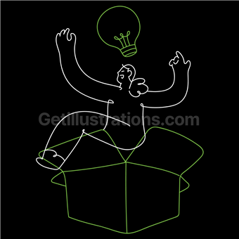 out of the box, present, gift, idea, thought, lightbulb, innovative, innovation