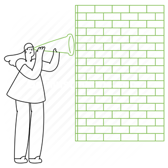 view, vision, impaired, blind, hidden, woman, people, wall, bricks