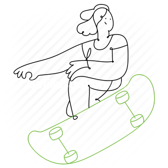 skateboard, skateboarding, skating, skate, activity, hobby, woman, people