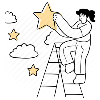 achievement, accomplishment, star, rating, review, ladder, woman, people, person