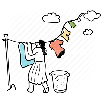 laundry, clothes, clothing, basket, cloud, clouds, drying, activity, chore