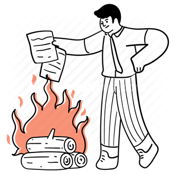 document, paper, page, file, burn, fire, flame, delete, remove, clear