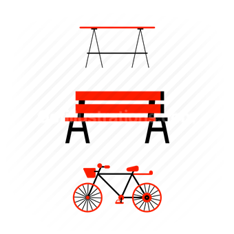 bench, table, bike, bicycle