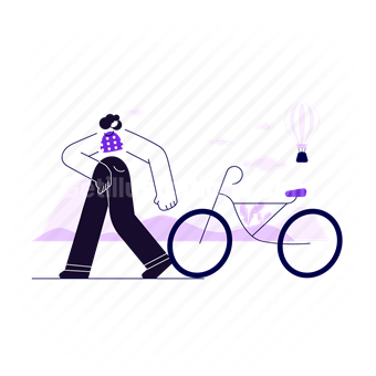 woman, bike, bicycle, outdoors, hot air balloon