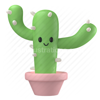 cactus, plant, monster, scary, spooky, halloween, smiley, sticker