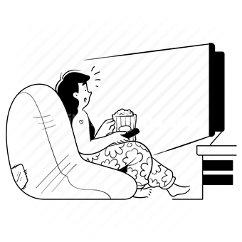 entertainment, movie, watching, tv, popcorn, television, woman, people