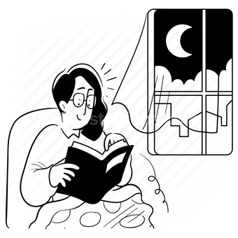 reading, read, book, nighttime, night, routine, daily, moon, window, woman