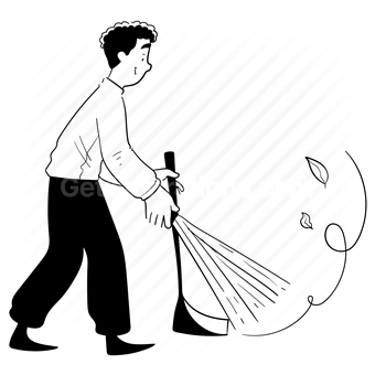 sweep, outdoors, leaves, leaf, clear, man, people