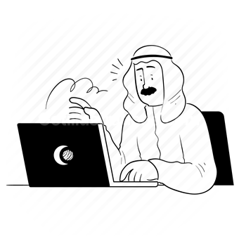 gulf, arab, arabic, middle east, man, people, laptop, computer, desk