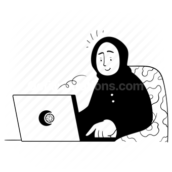 gulf, arab, arabic, middle east, woman, people, laptop, computer, desk