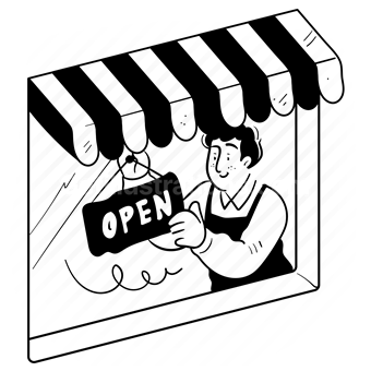 shopping, shop, store, open, sign, man, people