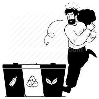recycle, recycling, sort, sorting, man, people, bag