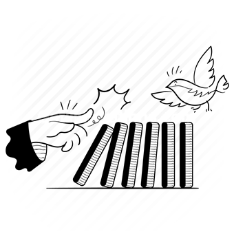 domino, effect, connection, hand, gesture, bird, animal