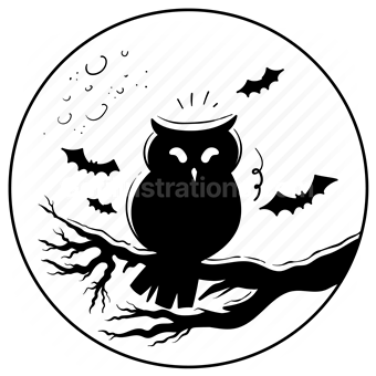 halloween, scary, spooky, holiday, season, owl, bird, night, moon
