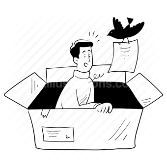 box, package, shipping, delivery, unpack, man, people, bird, file, files