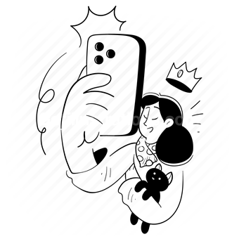 social, network, media, selfie, cat, crown, mobile, smartphone