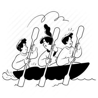 canoe, paddle, boat, teamwork, team, group, people, water