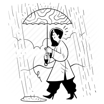 rainy, reverie, raindrops, umbrella, puddles, raining, rain, woman, people