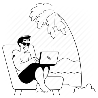 work, holiday, vacation, tropical, man, people, laptop, computer