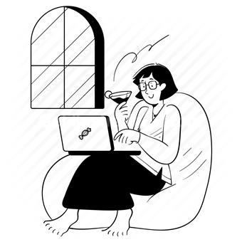 work, home, remote, laptop, computer, martini, cocktail, woman, people