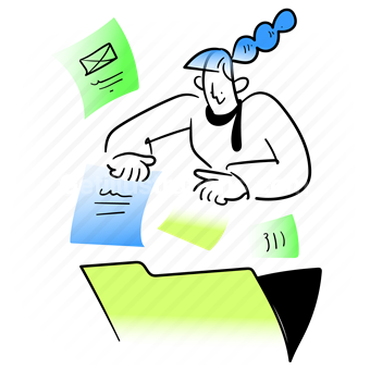 file, files, folder, woman, document, paper, page