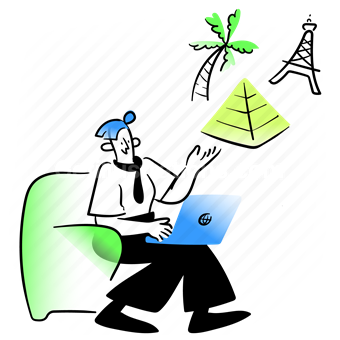 location, pyramid, eiffel, palm, tree, geography, laptop, woman