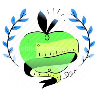 apple, diet, nutrition, healthy, measure, tape
