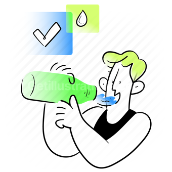 water, drop, checkmark, confirm, bottle, drink, beverage, hydration, man