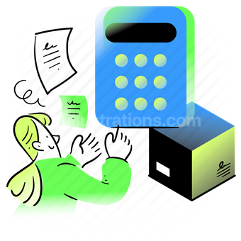 calculator, box, package, shipping, logistics, delivery, woman