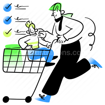 checklist, checkmark, list, cart, woman, child