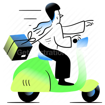 scooter, vehicle, transportation, shipping, logistics, delivery, box, package