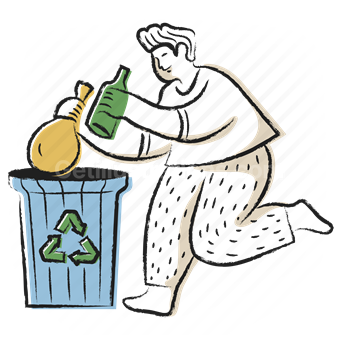 trash, bin, recycle, garbage, glass, man, people, arrows, can
