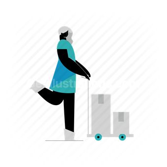 people, person, logistic, woman, package, box, cart