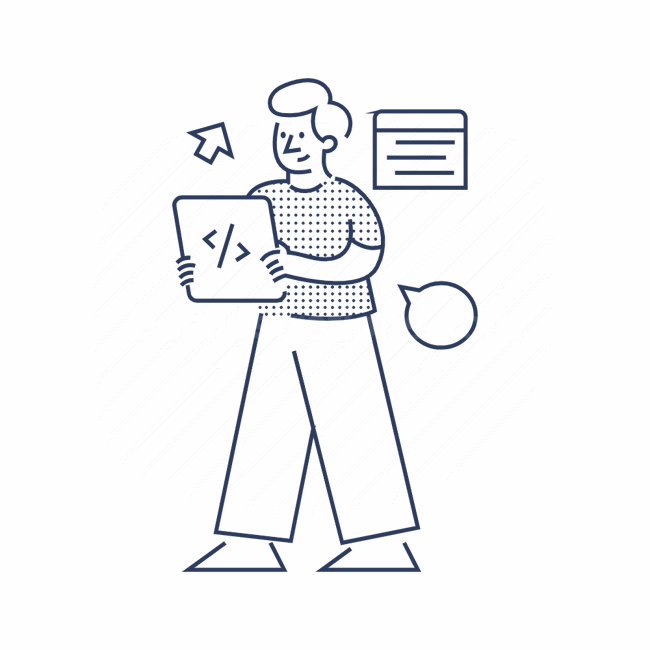 programmer, tablet, coding, speech-bubble, casual