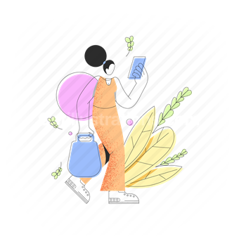 woman, shop, bag, leaf, commerce