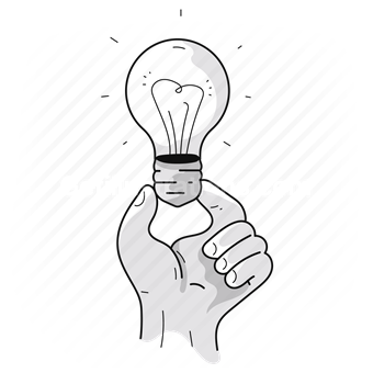 hand, gesture, lightbulb, idea, thought, development, start up
